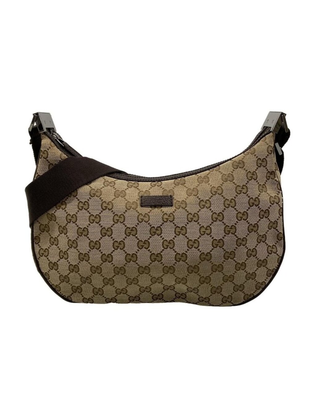 Gucci Shoulder Bag GG Pattern Beige Dark Brown Leather